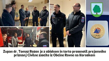 Župan dr. Tomaž Rožen je z obiskom in torto presenetil prejemnike priznanj Civilne zaščite iz Obči…