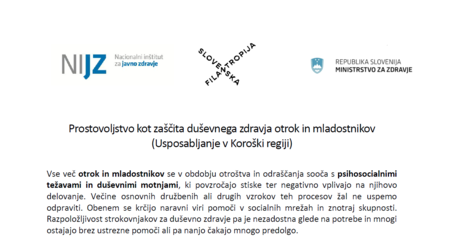 Prostovoljstvo kot zaščita duševnega zdravja otrok in mladostnikov (Usposabljanje v Koroški regiji)